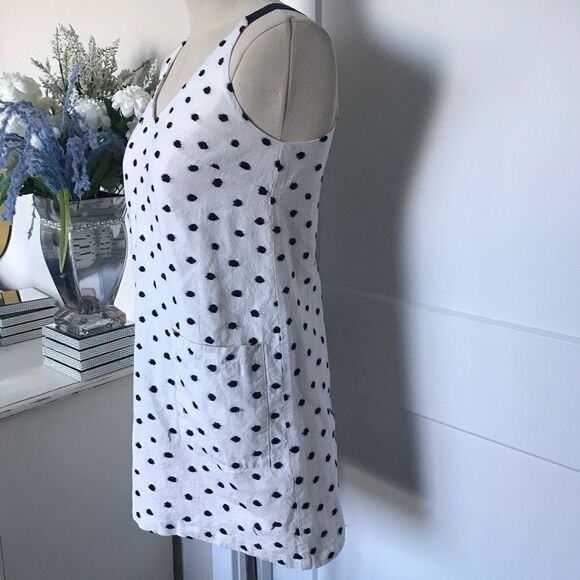 Loft Cotton Polkadot Mini V-Neck Shiftdress size 0 - Picture 2 of 6